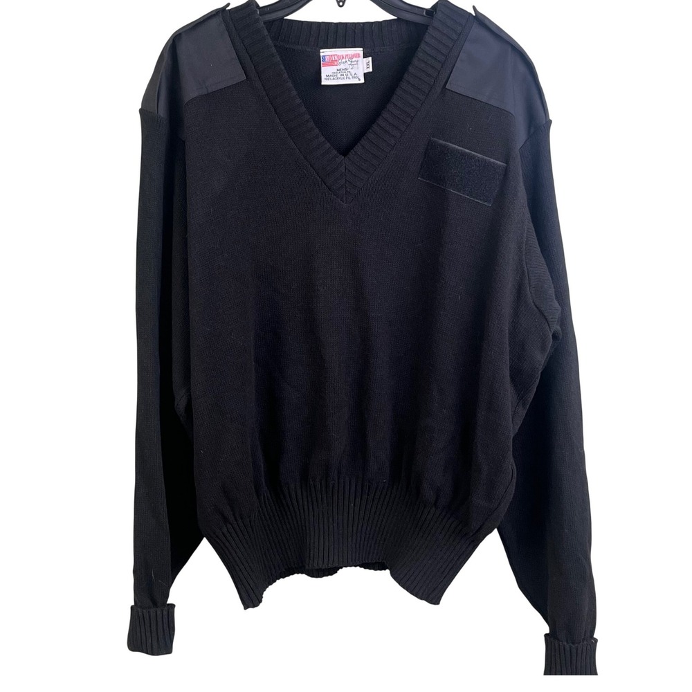 Vtg Jack Young Black Navy V Neck Pullover Military Top Brass Sweater XXL USA